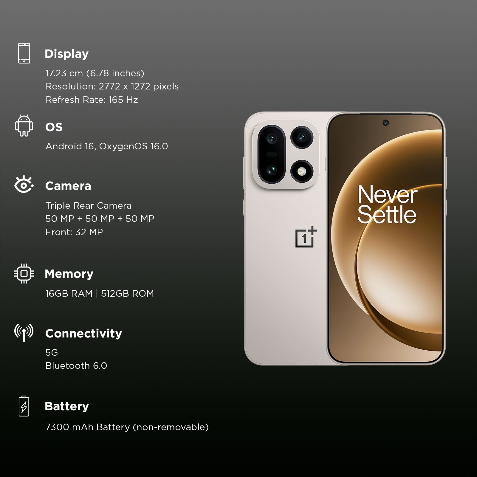Buy OnePlus 15 5G (16GB RAM, 512GB, Sand Storm) Online - Croma